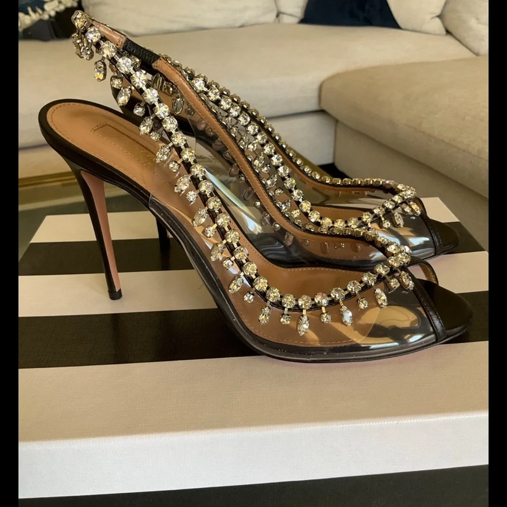 Aquazzura Firenze Temptation Crystal black peep toe heels, 39.5, NIB! - Picture 4 of 9